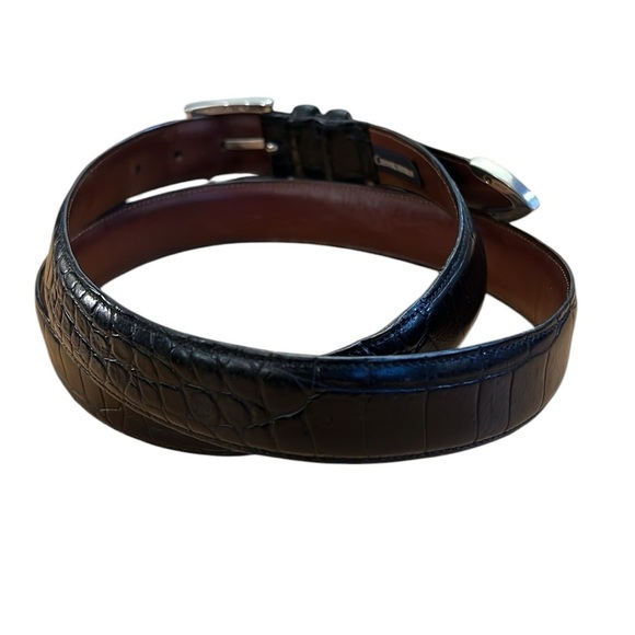 Crookhorn Croc-Embossed Black Leather Belt Italy/USA Silver Buckle/Tip Size 40 - Picture 3 of 14
